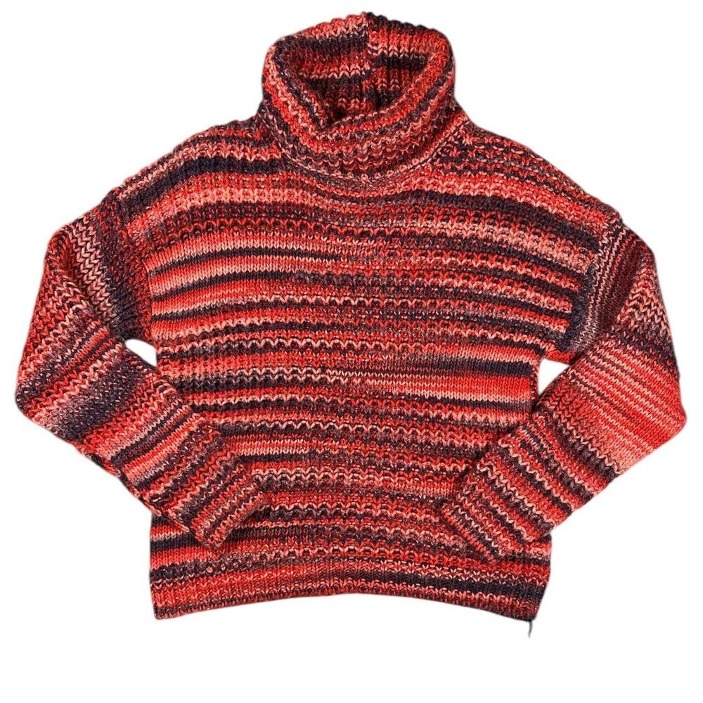 Elsamanda Turtleneck Sweater L Colorful Wool Blend Chunky Knit Striped Italian